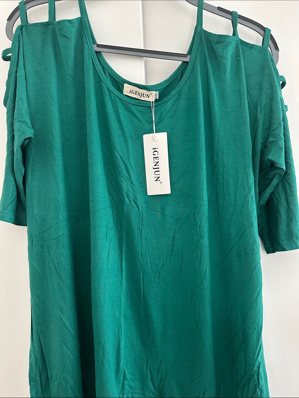 iGENJUN Cold-Shoulder Tunic Top in Teal